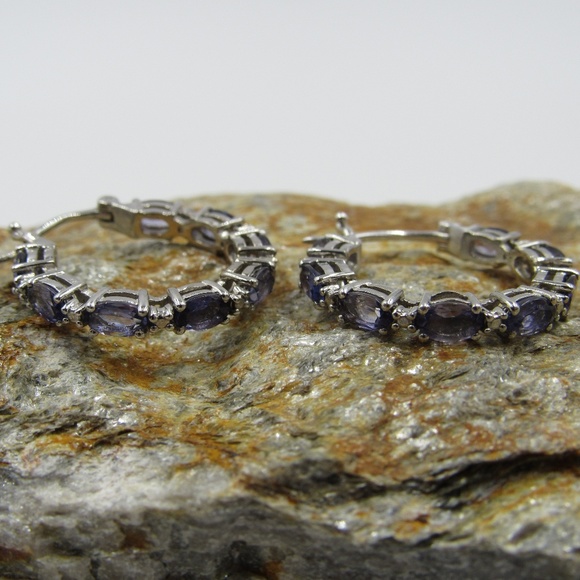 Jewelry - Vintage Sterling Natural Tanzanite Hoop Earrings